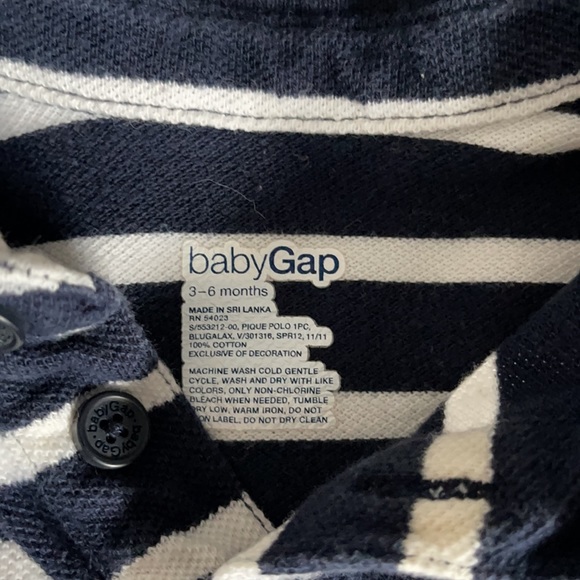 Baby Gap 3-6 months Navy and white stripe one piece polo with embroidery Bear - Picture 3 of 5